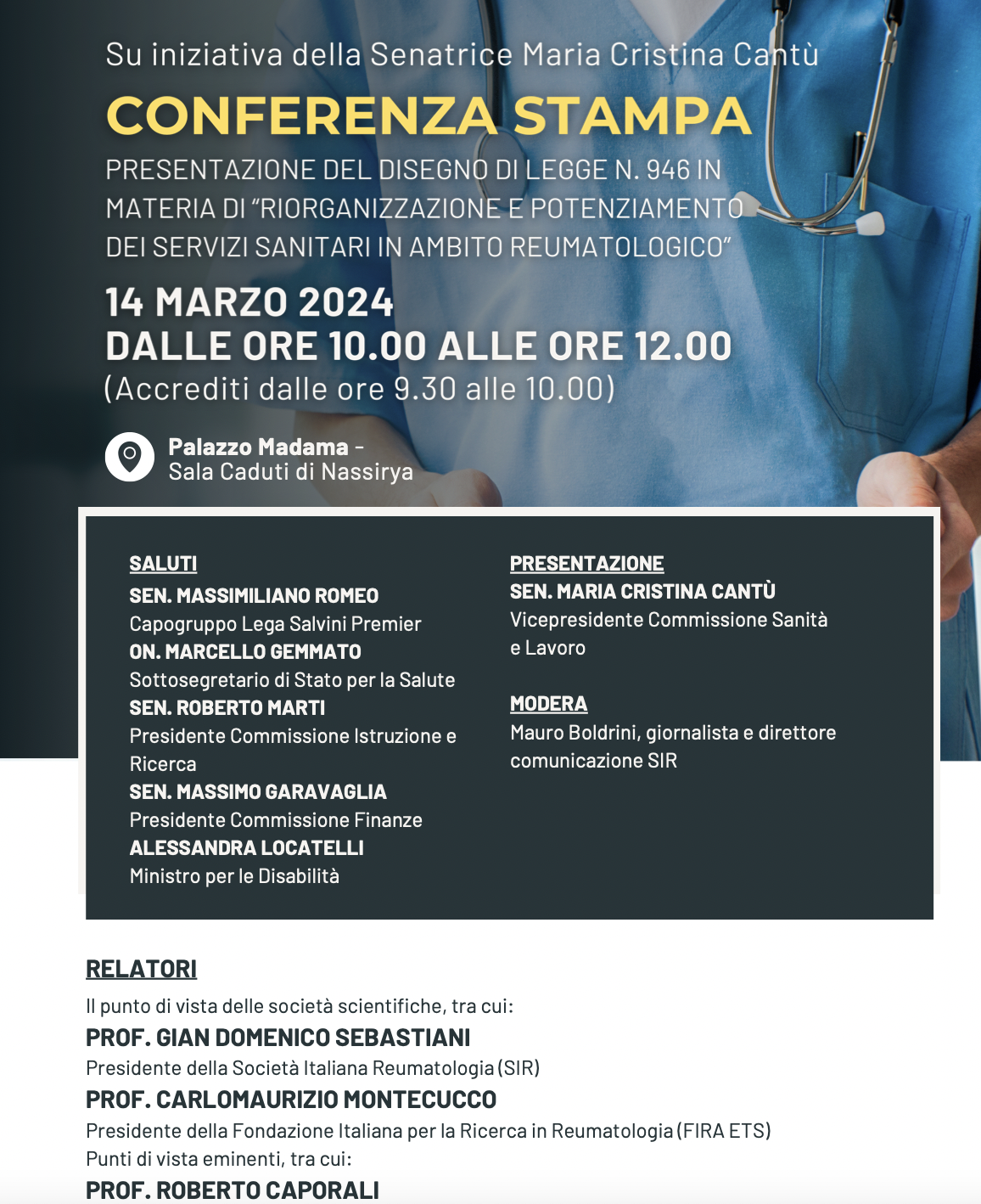 Presentazione del disegno di legge n.946 in materia di riorganizzazione e potenziamento dei servizi sanitari in ambito reumatologico